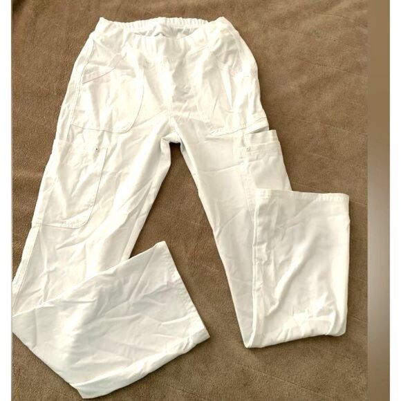White Elastic Waist Cargo Scrub Pants Women M Straight Leg Polyester Blend - Picture 2 of 8